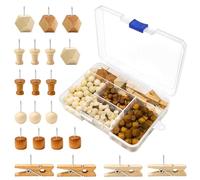 Minfuerang 200 Pièces Punaises en Bois,5 Formes,Punaises à Tête en Bois avec Boîte,punaises Décoratives pour Tableaux de Liège, Cartes, Photos, Travaux Manuels (200)
