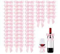 Minfuerang Lot de 50 Noeuds Décoratifs Faits à la Main,9x9cm,Noeud de Ruban de Noël,Nœuds Décoratifs avec Fil Fin pour Mariage,Anniversaire, Fête,Noël,Emballage Cadeau (Rose)