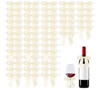 Minfuerang Lot de 50 Noeuds Décoratifs Faits à la Main,9x9cm,Noeud de Ruban de Noël,Nœuds Décoratifs avec Fil Fin pour Mariage,Anniversaire, Fête,Noël,Emballage Cadeau (Beige)