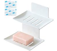 MINGBOLIN 2 Pièces Porte Savon Douche sans Perçage avec Colle 3M - Acier Inoxydable Porte Savon Mural, Support Savon en Acier Carbone Laqué, Résistant à l’Eau pour Salle de Bain (Blanc)