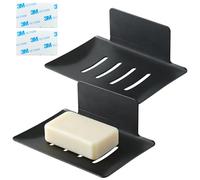 MINGBOLIN 2 Pièces Porte Savon Douche sans Perçage avec Colle 3M - Acier Inoxydable Porte Savon Mural, Support Savon en Acier Carbone Laqué, Résistant à l’Eau pour Salle de Bain (Noir)