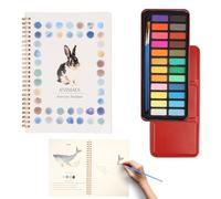 MINGBOLIN Carnet aquarelle complet avec 24 couleurs, coffret aquarelle inclus, cahier aquarelle pour débutants, enfants et adultes, idéal pour loisir créatif et cadeau de Noël ou anniversaire