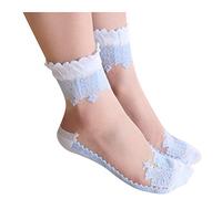 MINGCHE Chaussettes en dentelle pour femme - En maille transparente - Style décontracté - Invisible - Longue dentelle - Sexy - Respirant, bleu, taille unique
