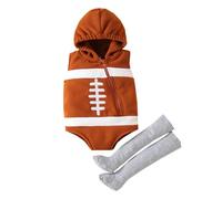 Mingchengheng Tenue de football pour bébé - Combinaison barboteuse à capuche sans manches avec bas,Sweat à capuche de rugby sans manches, combinaison à fermeture éclair, tenue pour