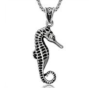 MINGDIAN Cadeau créatif personnalité Unique rétro Hippocampe Pendentif Bijoux Titane Acier Collier pour Hommes