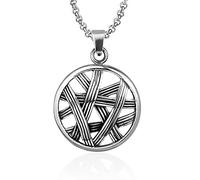 MINGDIAN Collier Creux en Acier au Titane rétro Art Tissage Disque Pendentif à la Mode Accessoires de vêtements pour Hommes Pendentif