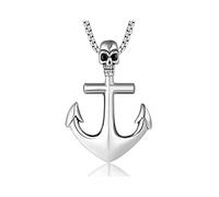 MINGDIAN Collier d'ancre de crâne de Style Marine pour Hommes Dominants, Pendentif en Acier au Titane et Crochet Lisse pour Hommes