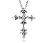 MINGDIAN Vintage Croix Fleur Collier Titane Acier Pendentif Homme Titane Acier Bijoux