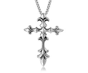 MINGDIAN Vintage Croix Fleur Collier Titane Acier Pendentif Homme Titane Acier Bijoux