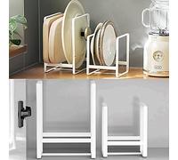 MINGFANITY Lot de 4 Supports d'assiettes en métal pour Armoire, comptoir et Placard - Blanc, 2 Petits et 2 Grands