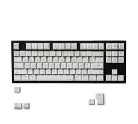 MiNGFi Capuchons de Touches PBT TKL Français, Profil Cherry ANSI/ISO, Blanc | Design stencil industriel, 92 keycaps PBT gravés au laser, légendes résistantes à l'usure, compatible ANSI/ISO 87/88/61/62