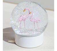 Mingfuxin Boule à Neige Flamant Rose avec Base Blanche, Flocons Blancs, Boule à Neige en Verre pour Filles, Enfants, Femmes, Adultes, Cadeau, 100 mm, de Saint-Valentin