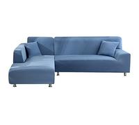 Mingfuxin Housses De Canapé d'angle en Forme De L, 2PCS Housses De Canapé Sectionnelles Extensibles Protecteurs avec 2PCS Couvre Oreillers(3 Places + 3 Places,Gris Bleu)