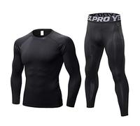 Minghe Ensemble de sous-vêtements Thermiques Homme à Manches Longues Hiver | Maillot de Corps Col Rond Chaud Leggings,Élastique Respirant,pour Travail,Ski Montagne Cyclisme Moto Underwear,Black Line,M