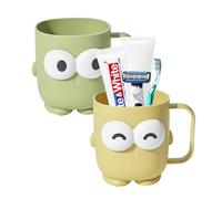 Minging 2 Pièces Gobelet Brosse à Dent en Plastique pour Salle De Bain Porte avec Motif De Bande Dessinée Tasse Dents Multifonctionnel Enfant avec Poignée Gobelet Réutilisable Gobelet Salle De Bain