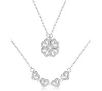 Mingkeda Collier pliable en forme de trèfle à quatre feuilles pour femme, argent sterling 925 avec pierre de zircon à quatre cœurs et herbe, collier pour femme, pendentif rétro magnétique pliable en
