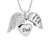 mingkejw Collier urne funéraire en acier inoxydable avec aile d'ange pour cendres - Bijoux pour hommes et femmes - Avec outil de remplissage, 0.79"L x 0.83"H, Métal, Acier inoxydable