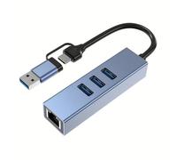 MINGLEA Double adaptateur USB A et USB C vers RJ45 Gigabit Ethernet avec 3 ports USB 3.0 pour ordinateur portable, PC, smartphone