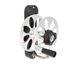 MINGLEA Speargun Line Roue en aluminium et ABS à montage latéral avec poignée manuelle, guide de ligne et design à deux plaques pour contrôle de ligne, 12,60 x 8,61 x 3,61 cm