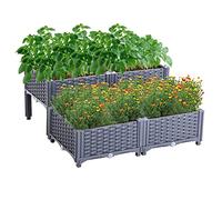 Mingone Jardinière de Jardin en Rotin Bac à Fleurs Jardinière d'Extérieur avec Trou de Drainage Boîte de Plantation Extérieur pour Jardin Terrasse Balcon, 2×Gris