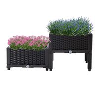 Mingone Jardinière de Jardin en Rotin Jardinière d'Extérieur avec Trou de Drainage 2 Jardinières de PaniersPour Jardin Terrasse Balcon, 80x40x23-38cm, Noir