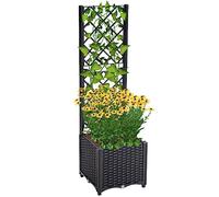 Mingone Lot de Plantes grimpantes avec Auto-arrosage, 40 × 40 × 136 cm, bac à Plantes, en rotin synthétique, avec Treillis de 96 cm, résistant aux UV et au Gel, Noir