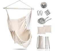 MINGPINHUIUS Fauteuil suspendu avec 2 coussins - Hamac d'intérieur et d'extérieur - Jusqu'à 150 kg - Avec crochet de plafond et barre de support pliable (blanc laiteux)