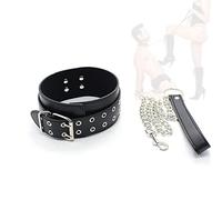 MINGSHOP Collier en Cuir foncé Collier Ajustable en Cuir Punk - avec Corde de Traction Amovible