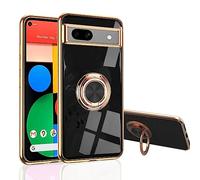 MingWei Coque pour Google Pixel 7A - [Support de Faisceau Rotatif en Ligne] [Luxueuse Couleur Métal Doré] Couvercle TPU Souple en Silicone [Antichoc] (Pixel 7A, Noir)