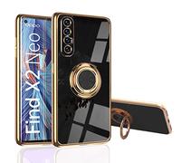 MingWei Coque pour Oppo Find X2 Pro/Neo - Slim Fit [Support Bague Rotative] [Couleur Métal Doré Luxueux] TPU Souple en Silicone [Protection Antichoc] Compatible avec (Noir, Find X2 Neo)