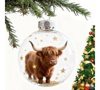 MingXing Boule de Noël en Cristal 3D Vache Highland avec étoiles Scintillantes Collection Merveilles de la Faune Ornement en Verre Cristal Fait Main Décoration d'arbre de Noël pour la Maison