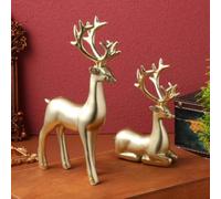 MingXing Décorations de Rennes de Noël Ornements d'élan en résine dorée 2 pièces pour Salon, Table, Maison, Bureau Figurines de cerf 18 x 9,5 x 3,5 cm Ornement Animal Festif