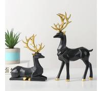 MingXing Figurine de Renne Statue de Noël 2 pièces Renne Doré Décoration de Noël pour Centre de Table, Statue de 12×20 cm pour Décorations de Maison et Bureau Pendant Les Fêtes