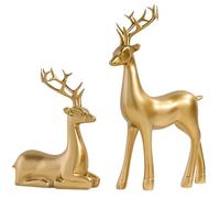 MingXing Sculpture de cerf en résine Décorations de Noël 2 pièces Figurines de Rennes de Noël pour la décoration intérieure, Salon, Chambre, Bureau, étagère, Meuble, Bureau ou Table (Or)