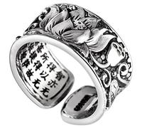 MingXinJia Bague Ouverte en Argent Sterling S999 Argent Pur Vintage Anémone Thaïlandaise Coeur Sutra Bague Cadeaux Pour AmoureuxCoeur Sutra Lotus, Ouverture réglable