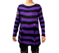 mingxinshangdian Punk Gothique Cool mâle rayé Long Pull Homme Extensible Mince Pull cassé Pulls évider Fente Printemps tricoté Pulls 2023-noir et Violet-Taille Unique