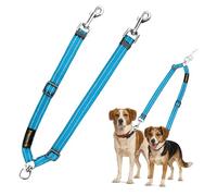 MingXpet Laisse double pour deux chiens, sans traction, pivote à 360°, sans nœud, pour chiens de taille moyenne, promenade et dressage, élastique réfléchissant absorbant les chocs, bleu