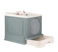 MINGYI Bac à Litière pour Chat Fermée, Grande Maison de Toilette Chat Pliable avec Couvercle, Tiroir à Litière avec Pelle, WC pour Chats, Jusqu'à 7 kg (Gris L 45×34×39 cm)