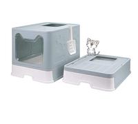 MINGYI Bac à Litière pour Chat Fermée, Grande Maison de Toilette Chat Pliable avec Couvercle, Tiroir à Litière avec Pelle, WC pour Chats, Jusqu'à 7 kg (Bleu XL 51×41×38 cm)