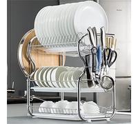 MINGYI Égouttoir à Vaisselle sur Évier, avec Cage à Baguettes et Plateau Coulissant, Rangement Cuisine pour Vaisselle, Séchoir à Vaisselle Antirouille (Argent C avec Support de Planche)