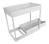 MINGYI Étagère à Épices, 2 Niveaux, Tiroir Coulissant, Support de Rangement Cuisine, Étagère de Rangement Épices, Organisateur Cuisine Epices (Blanc, 40×22×30,5 cm)