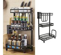 MINGYI Étagère à Épices à 3 Niveaux, Support de Rangement Cuisine avec 3 Crochets, Étagère de Rangement Épices, Organisateur Multifonctionnel Cuisine (Noir, 34×21×61 cm)