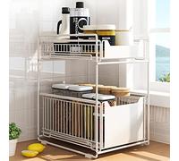 MINGYI Étagère à Épices Coulissant, 2 Niveaux, Support de Rangement Cuisine, Étagère de Rangement Épices, Organisateur Cuisine Epices, Rangement Sous Évier (Blanc, 28,2×37,4×44 cm)