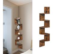 MINGYI Etagère d'angle à 5 Niveaux, Étagère Murale d'angle en Bois MDF, Bibliothèque étagère Suspendue, Étagère en Forme Zigzag, env. 20×20×123 cm (Marron rétro)