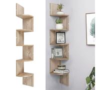 MINGYI Etagère d'angle à 5 Niveaux, Murale,en Bois MDF, Bibliothèque Suspendue, en Forme Zigzag, env. 20×20×123 cm (Chêne)