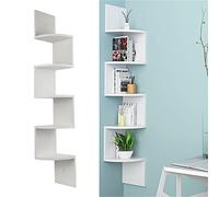 MINGYI Etagère d'angle à 5 Niveaux, Murale, en Bois MDF, Bibliothèque Suspendue, en Forme Zigzag, env. 20×20×123 cm (Blanc)