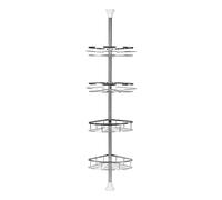 MINGYI Étagère de Douche Télescopique, 4 Étagère, Étagère Salle de Bain en Acier Inoxydable, Étagère d'angle Douche sans Perçage, Réglable en Hauteur 110-280 cm (Argent)