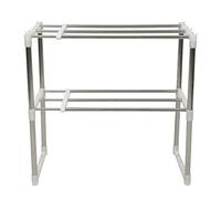 MINGYI Étagères Télescopique à 2 Niveaux, Étagère Rangement Cuisine avec Crochets, Longueur Réglable (47-87) cm, Étagères à Épices pour Four à Micro-Ondes, Argent (47-87)×24×63 cm