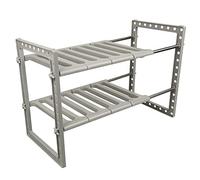MINGYI Étagères Télescopique sous Évier à 2 Niveaux, Rangement sous Évier, Espacement Niveaux Réglable, Longueur Réglable, Étagère Rangement pour Cuisine, Bureau, Salle de Bain, Gris (38-70)×26×38 cm
