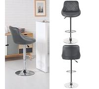 MINGYI Lot de 4 Tabouret de Bar PU, Tabouret Hautes de Cuisine, Réglable en Hauteur 53-73 cm, Chaise Haute Bar Moderne, Chaise de Bar Cuillère (Gris)